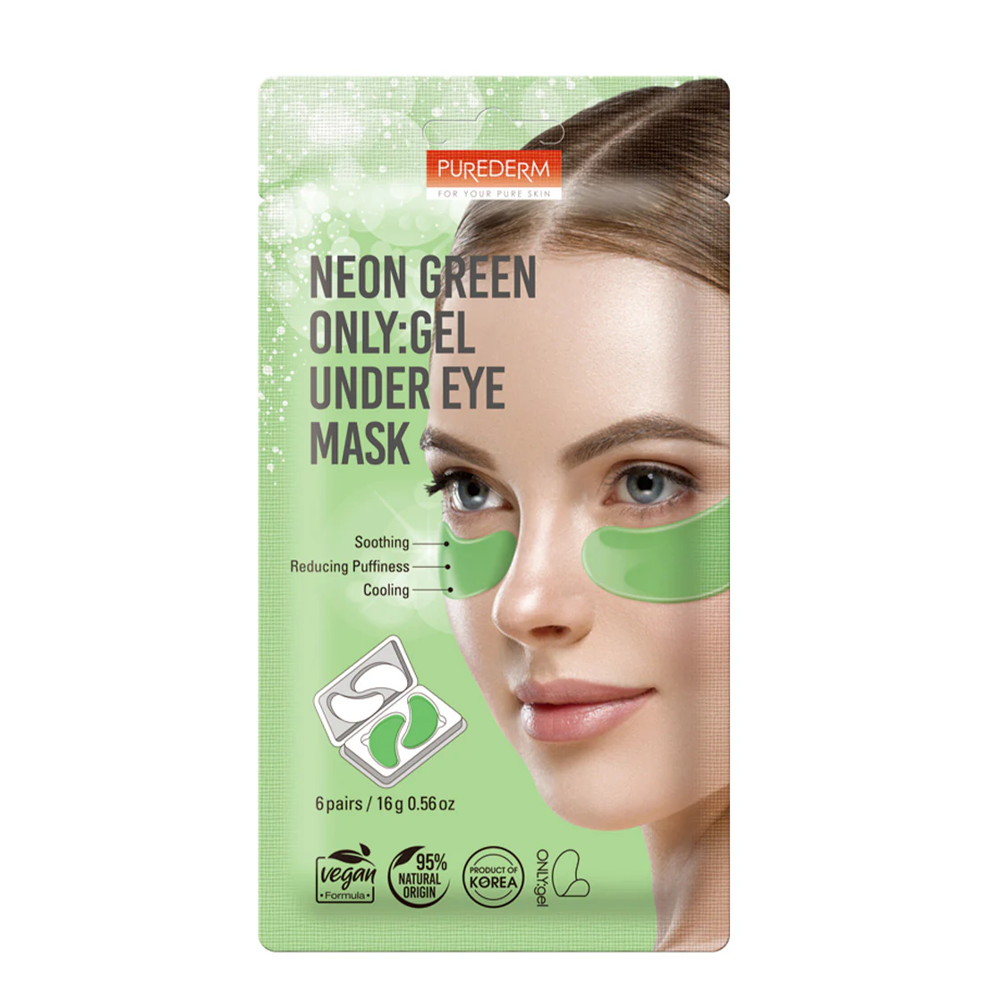 PUREDERM Neon Green Only Gel Under Eye Mask 6 pz